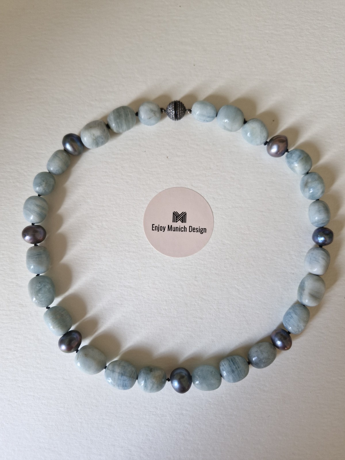 Aquamarine Nuggets Necklace With Dark Grey Beads Gorgeous