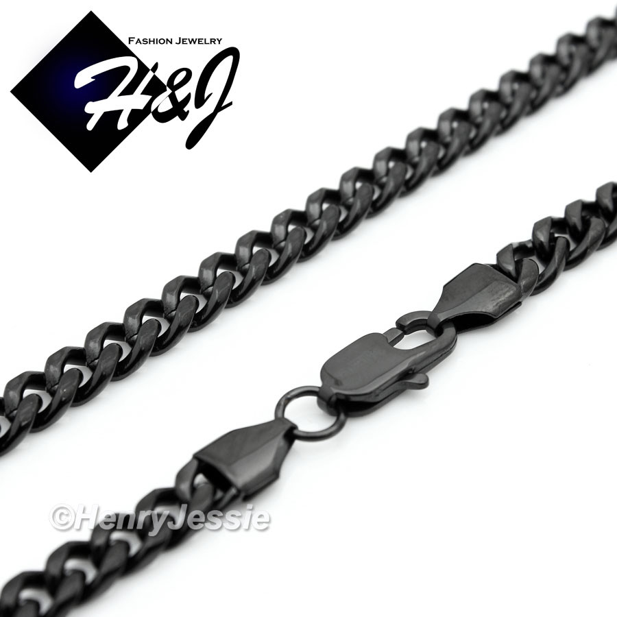 18″-40″MEN Stainless Steel 6mm Black Plated Cuban Curb Chain CZ LION Pendant*109