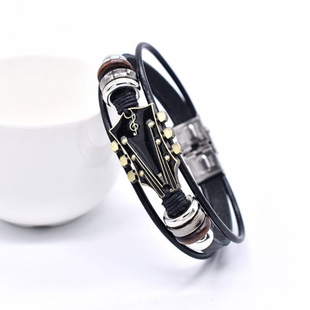 Retro Faux Leather Guitar Bracelet,Zinc Alloy Rock Music Guitar Bracelet ET