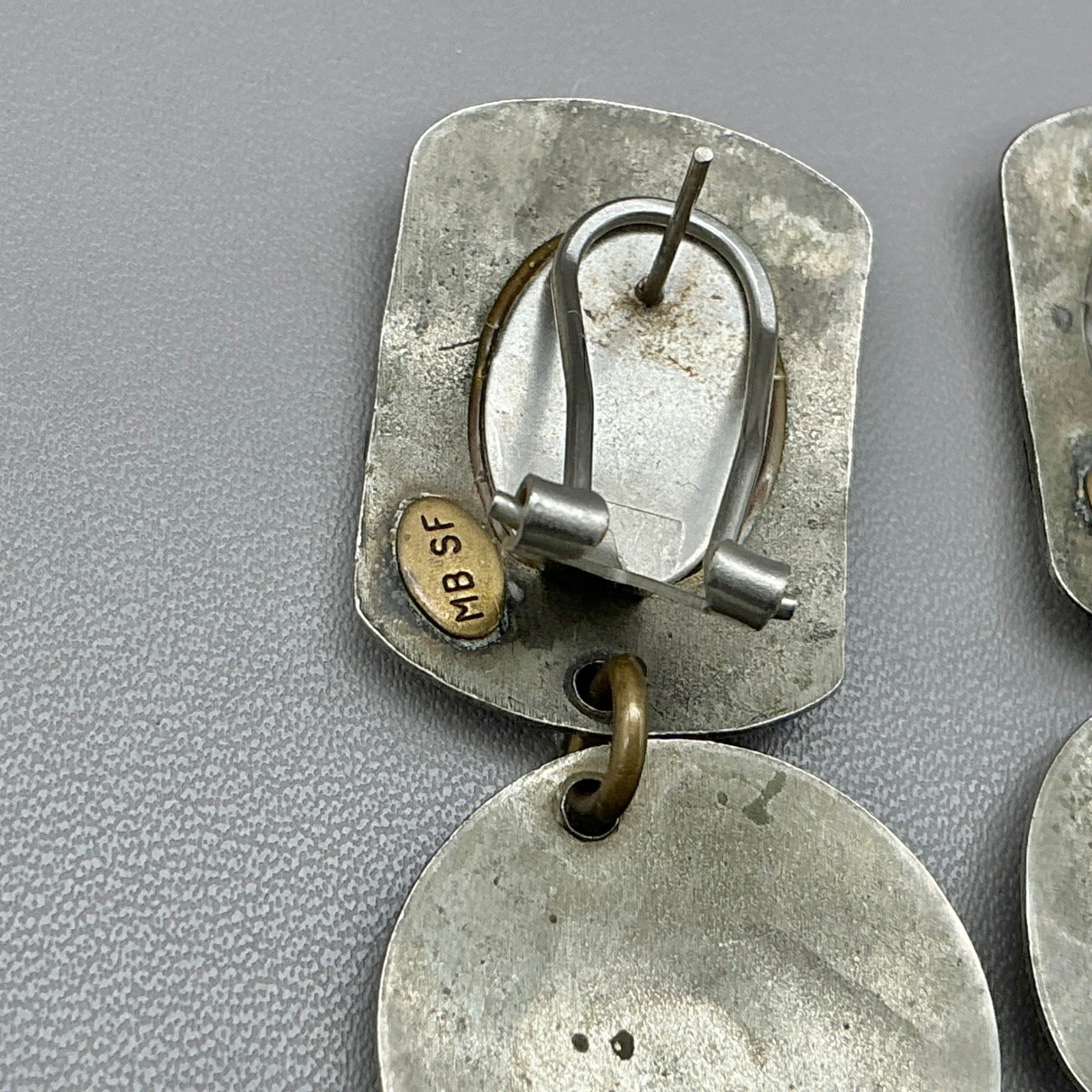 Marjorie Baer Earrings Mixed Metal Modernist Geometric Dangle Pierced 2 Inch