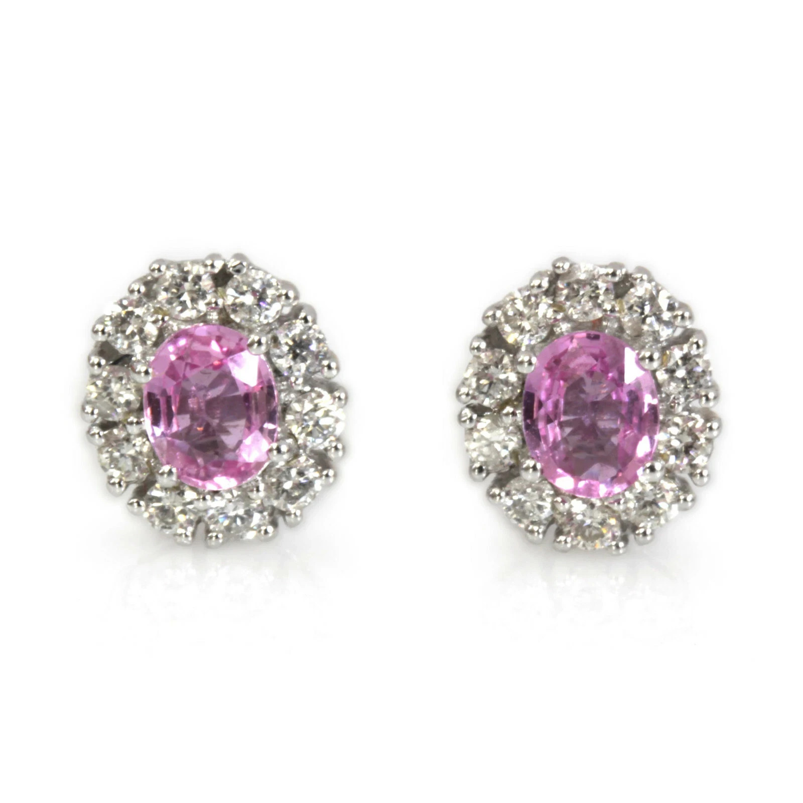 2.50 ct Natural Pink Sapphire Diamond Solid 14k White Gold Earrings