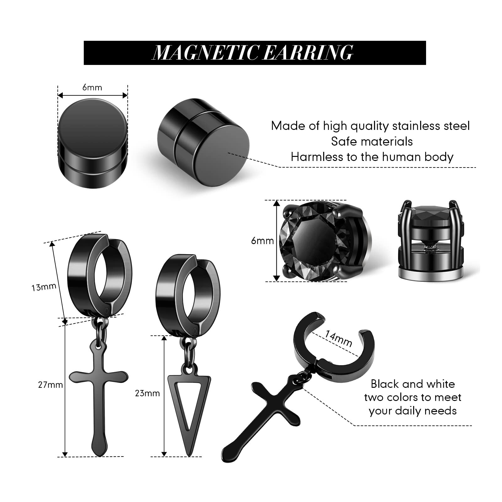 30Pcs Magnetic Stud Earrings for Men Women Stainless Steel Non Pierced Clip on