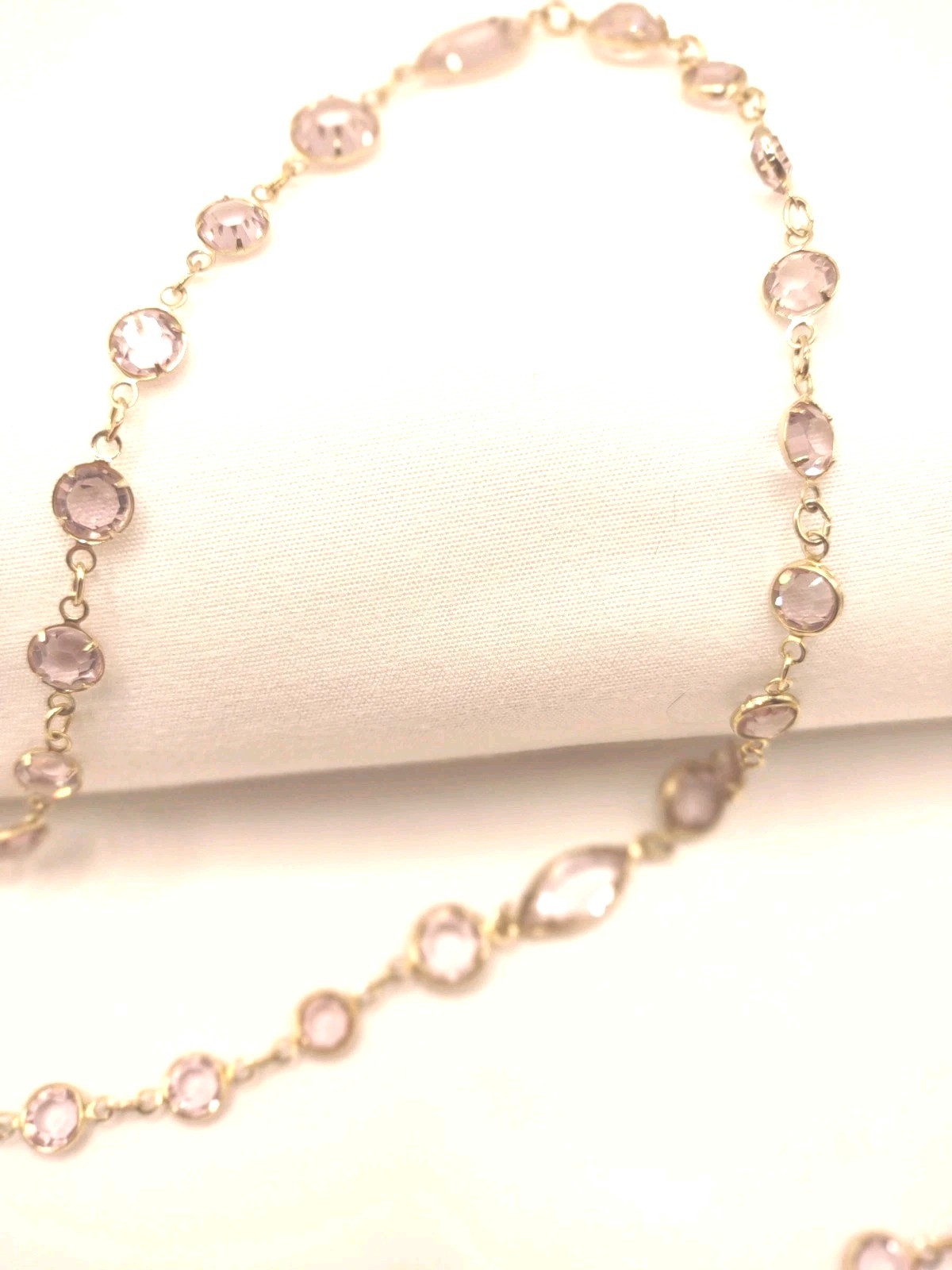 Vintage Necklace Open Bezel Gold Tone Light Pink Fauceted Glass Fashion Jewelry
