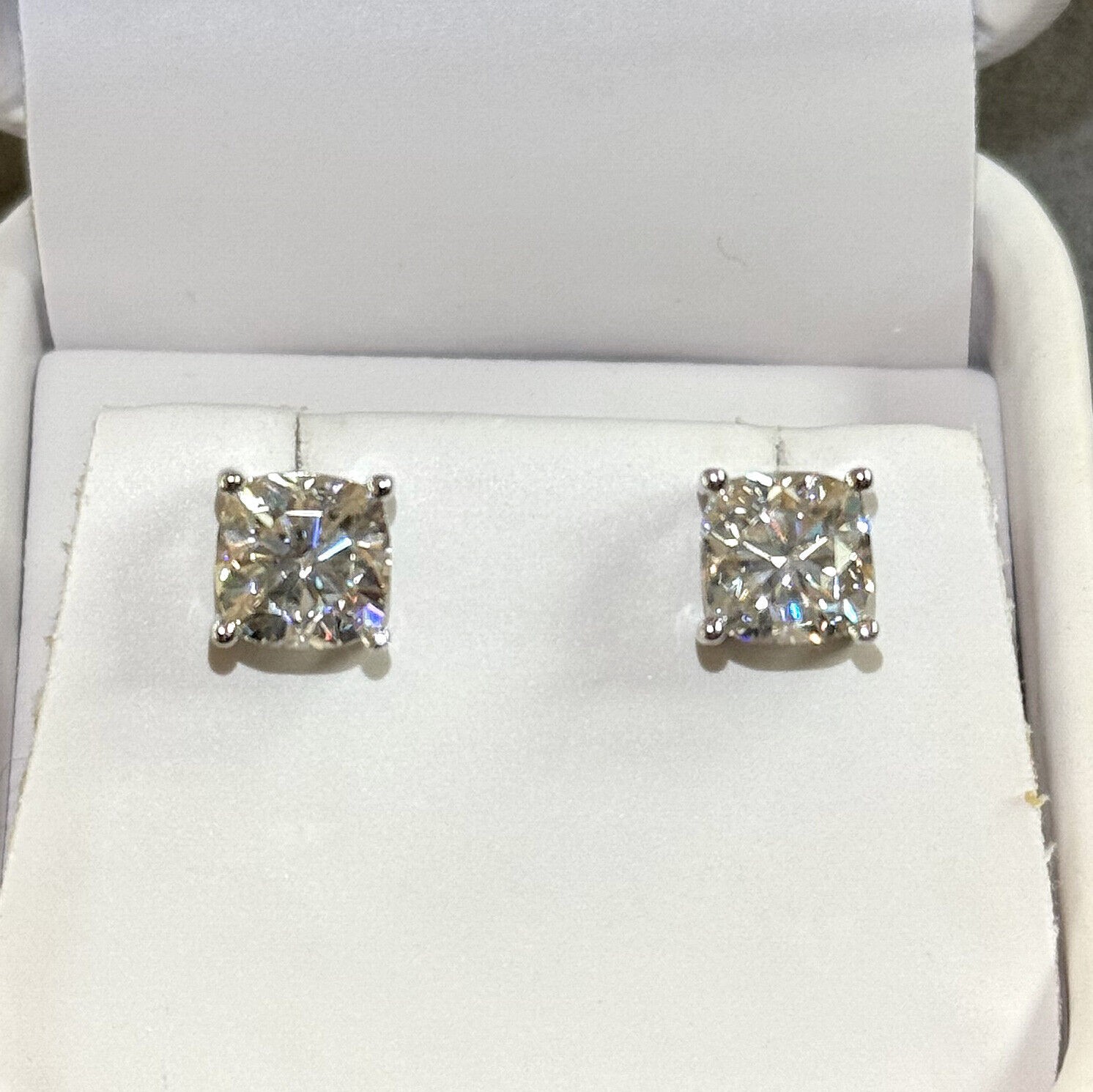 Cushion Cut Moissanite Stud Earrings Certified VVS1 – 925 Silver or 14K Gold