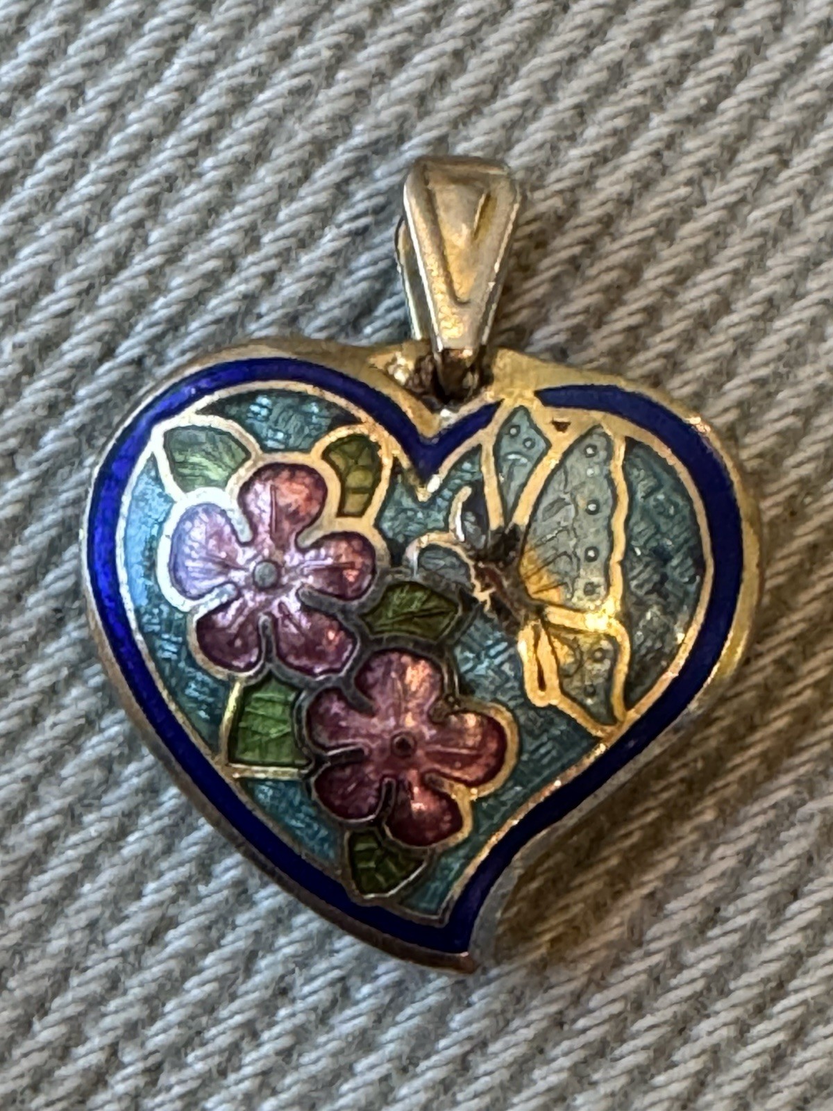 Vintage Cloisonne Brass Base Metal and .875” Enamel Pendant