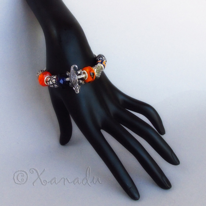 Florida Gators European Charm Bracelet w Blue Orange University Of Florida Logo