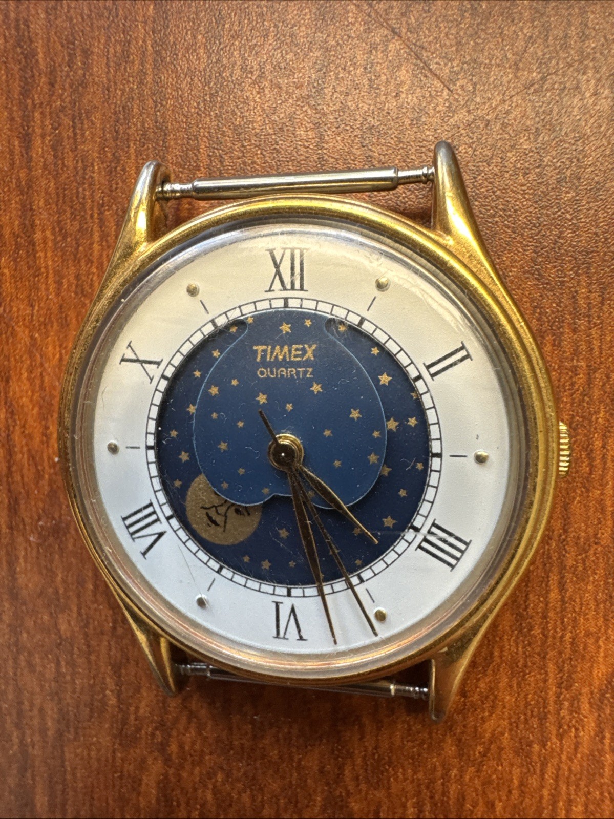 VINTAGE TIMEX M CELL ELEGANT MOON PHASE DIAL QUARTZ MEN’S GOLDEN WORKS NEWBATTER