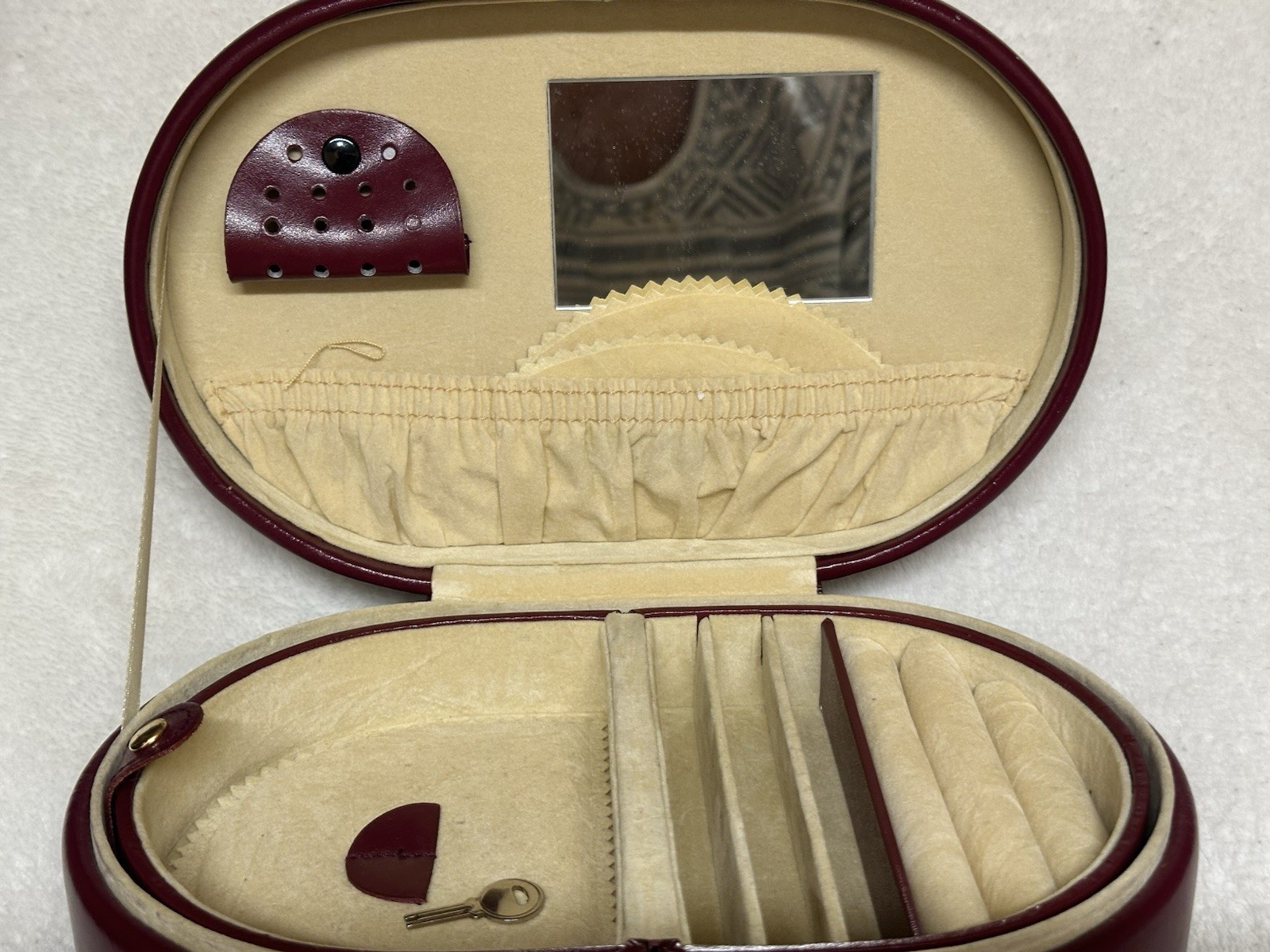 Burnt Red Faux Leather Jewelry Box w/ Velvet Lining &Multiple Compartments
