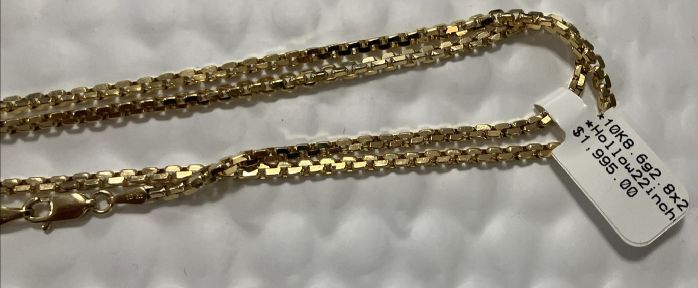 10k Real Gold Rounded Box Chain Semi-Solid/Hollow 8.6Grams 2.8×2.2mm 22” NWT 10K