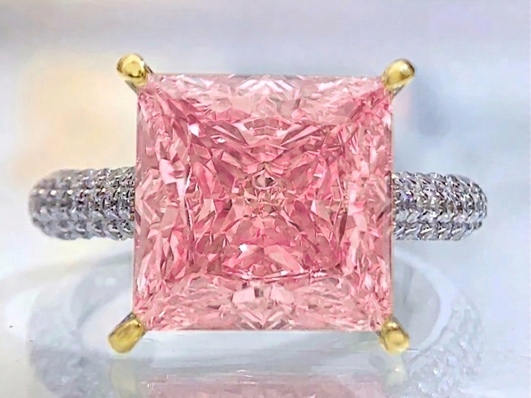 6.40 Ct Certified Princess Cut Pink Natural Diamond Engagement Ring Great Shine
