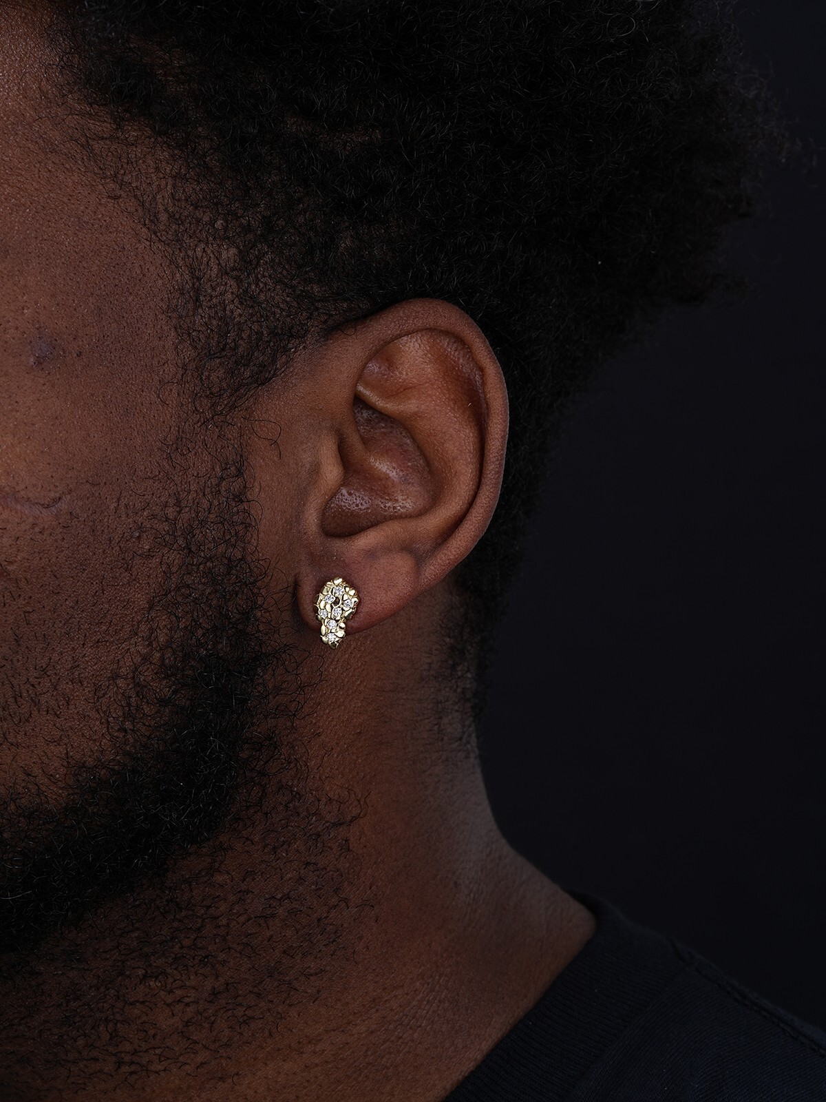 Mens CZ Solid 925 Sterling Silver Plated 14k Gold Nugget Earrings Large Studs