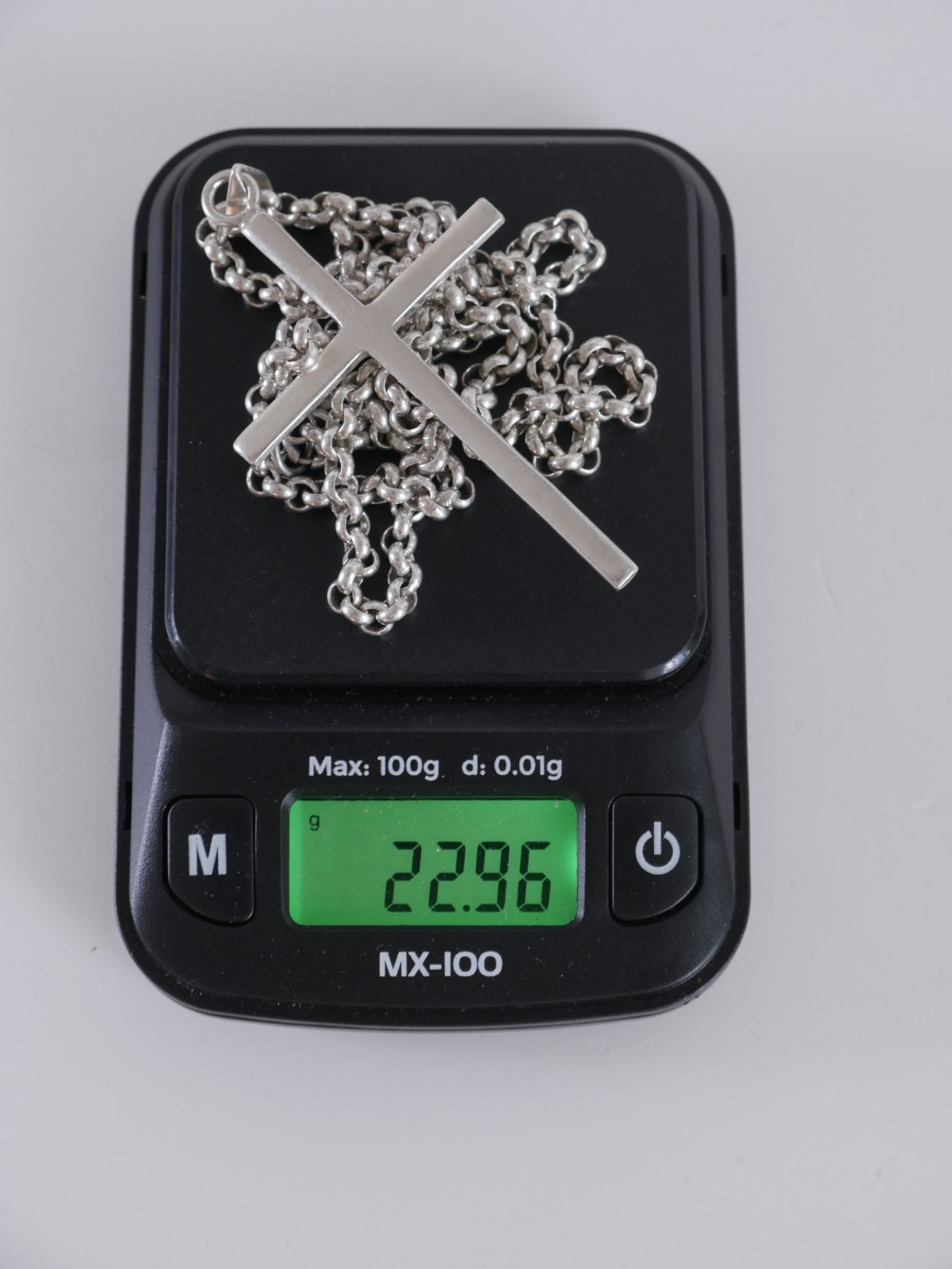 Large 925 Sterling Silver Cross Pendant Belcher Chain Necklace 51cm 22.96g