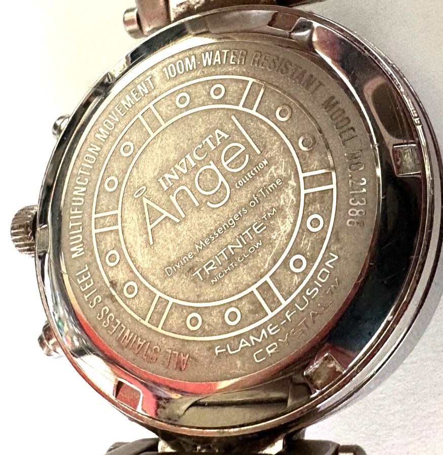 INVICTA MOD 21386 ANGEL,100MT, CHRONOGRAPH, FLAME-FUSION XTAL,TRITNITE NITE GLOW