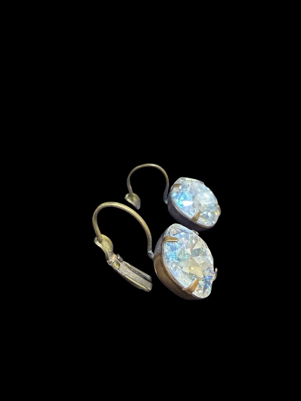Liz Palacios Crystal Cushion Cut Drop Earrings Gold Tone Signed Statement