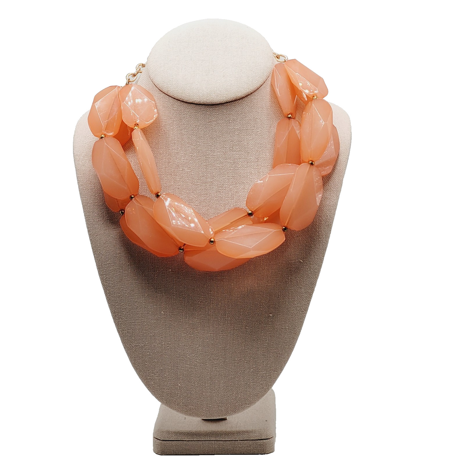 Glamourous Melon Peach Orange Shade Lucite Triple Strand Beaded Necklace 21 Inch