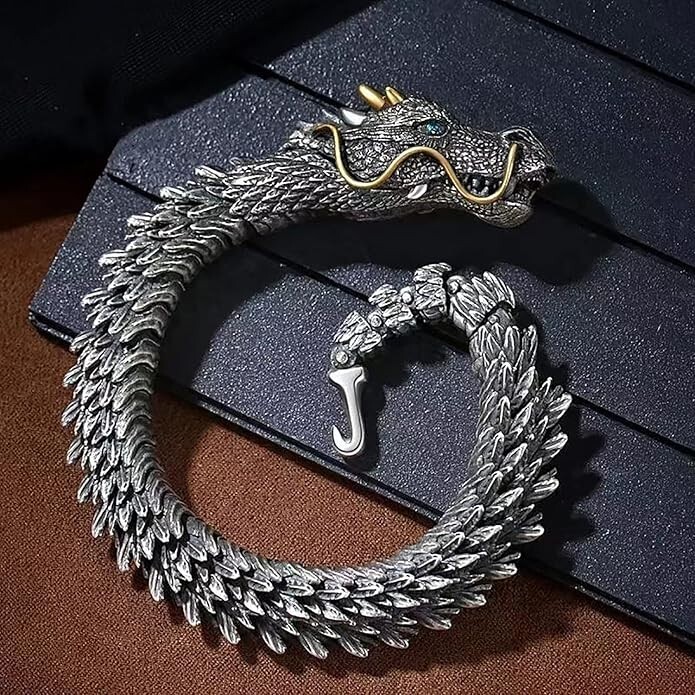 Viking Dragon Mens Bracelet Stainless Steel Scale Chain Cuff Bangle Punk Jewelry