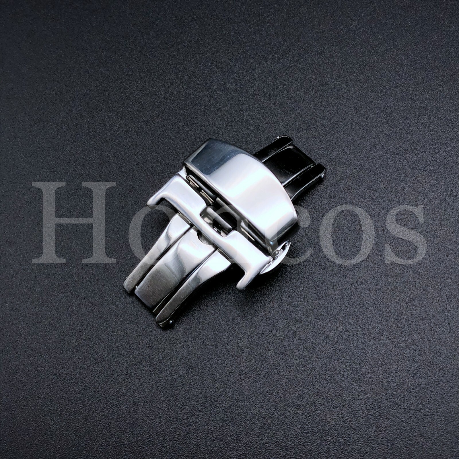 20MM BUTTERFLY LEATHER WATCH BAND DEPLOYMENT BUCKLE CLASP PUSH BUTTON SILVER