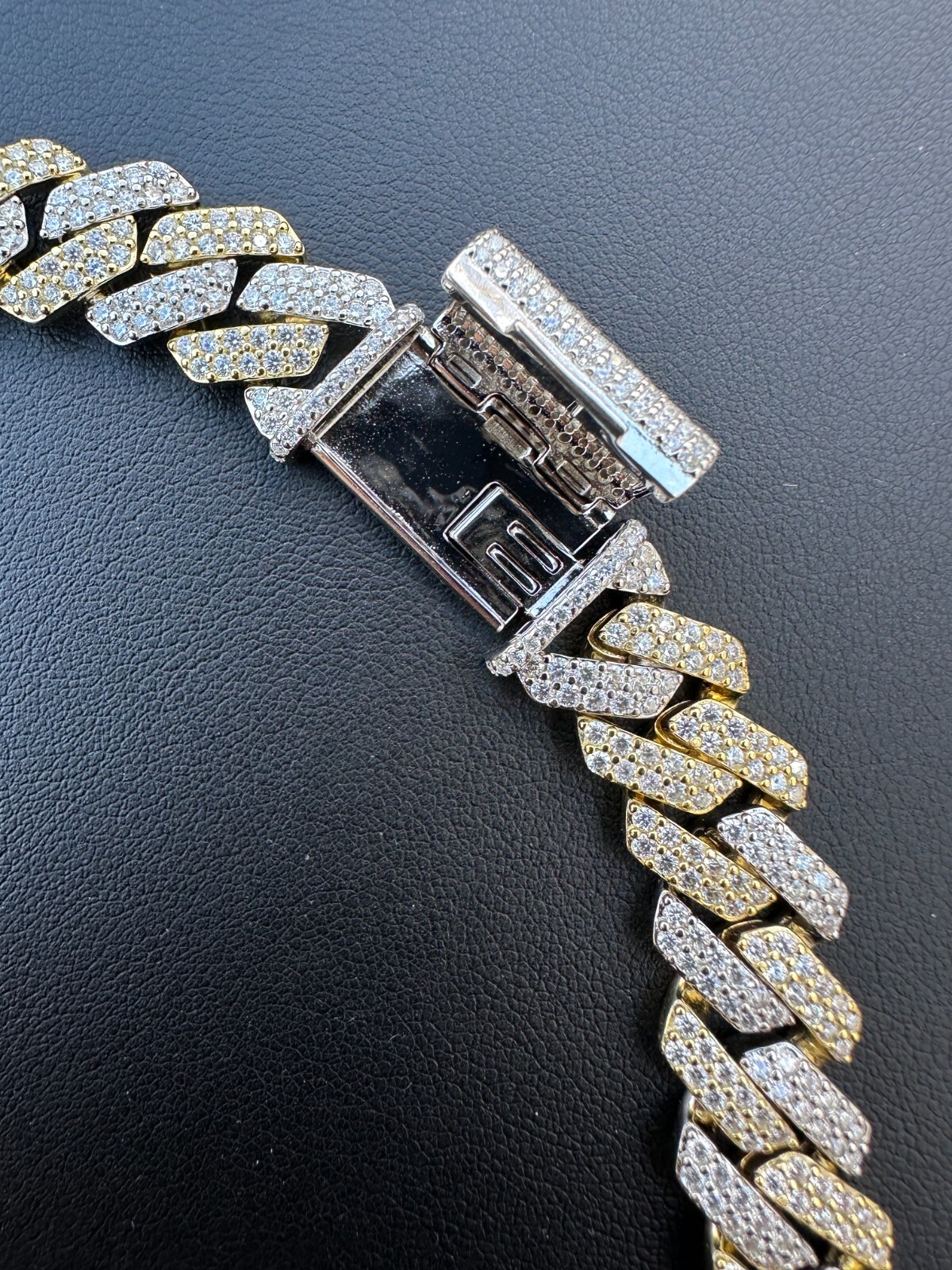MOISSANITE Real Miami Cuban Link Prong Chain Ice Gold Plated 925 Silver Necklace