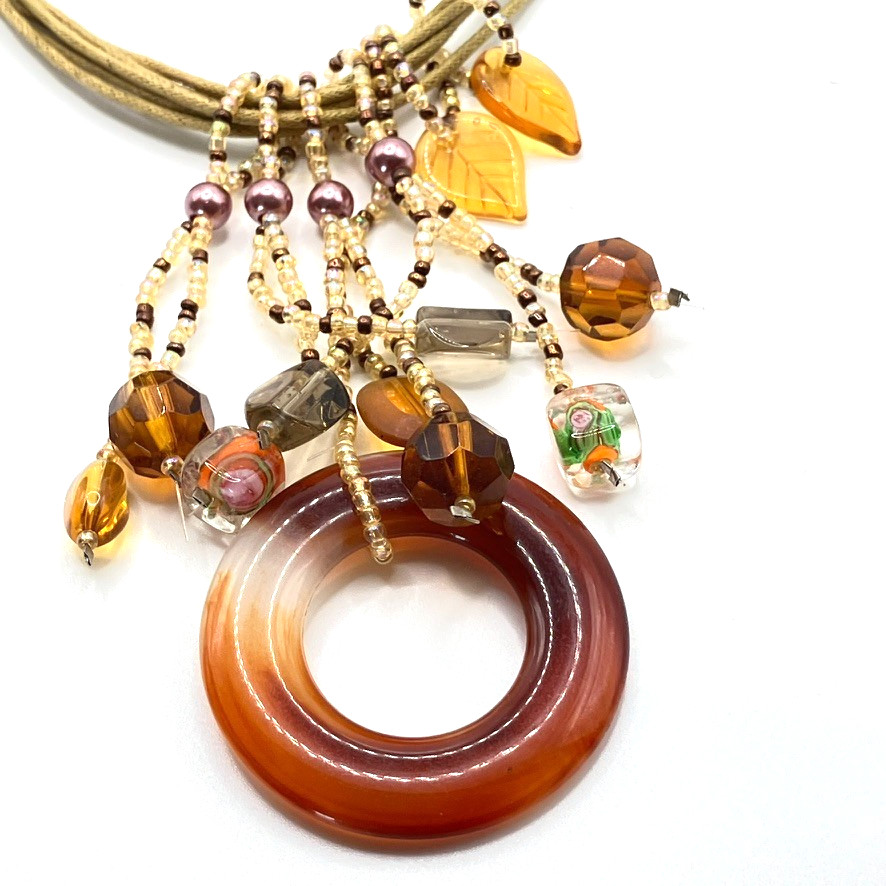 Glass dangle pendant necklace 46cm adjustable multi strand cord Boho vintage