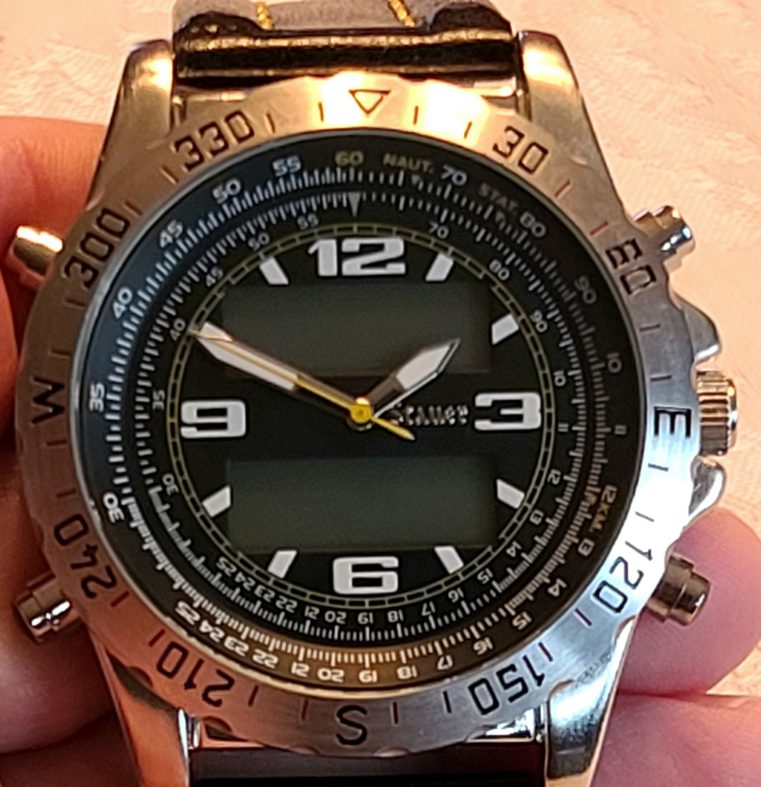 Stauer 20409 Ana-Digi Mens Watch Compass Bezel New Needs Battery