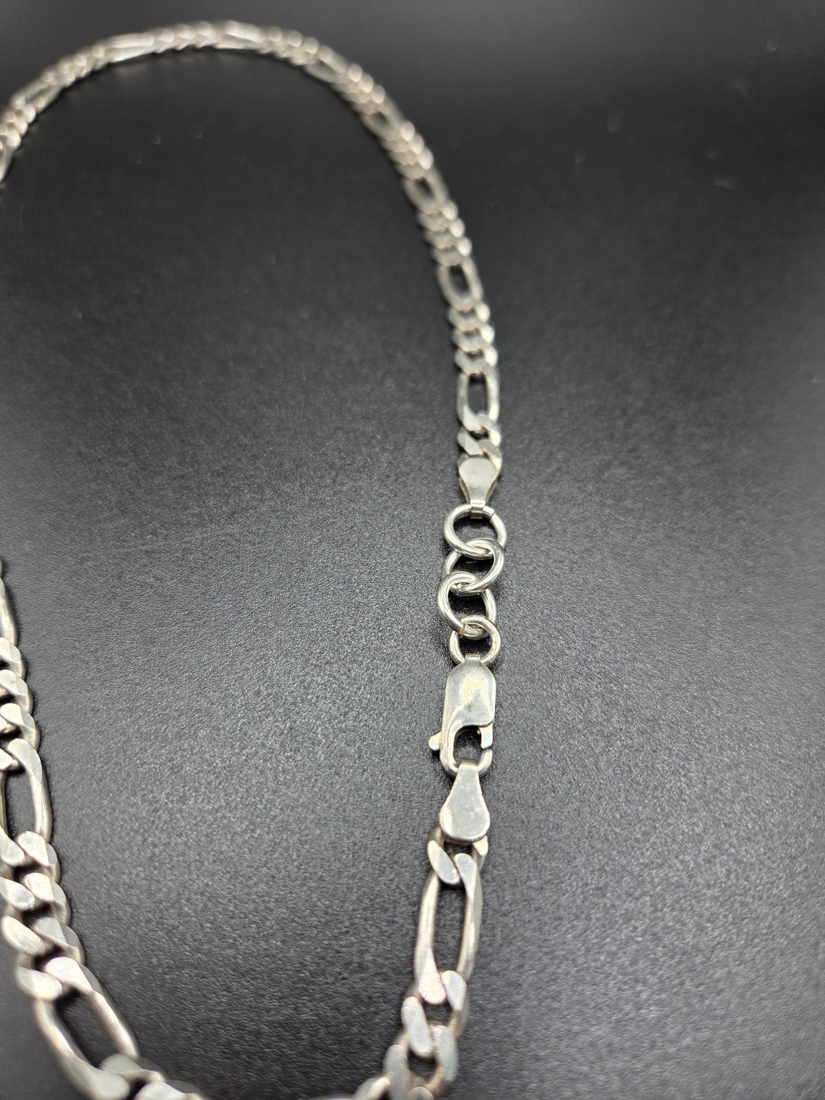 Italy Sterling Silver Figaro Chain Link Necklace 16.5″ In Length