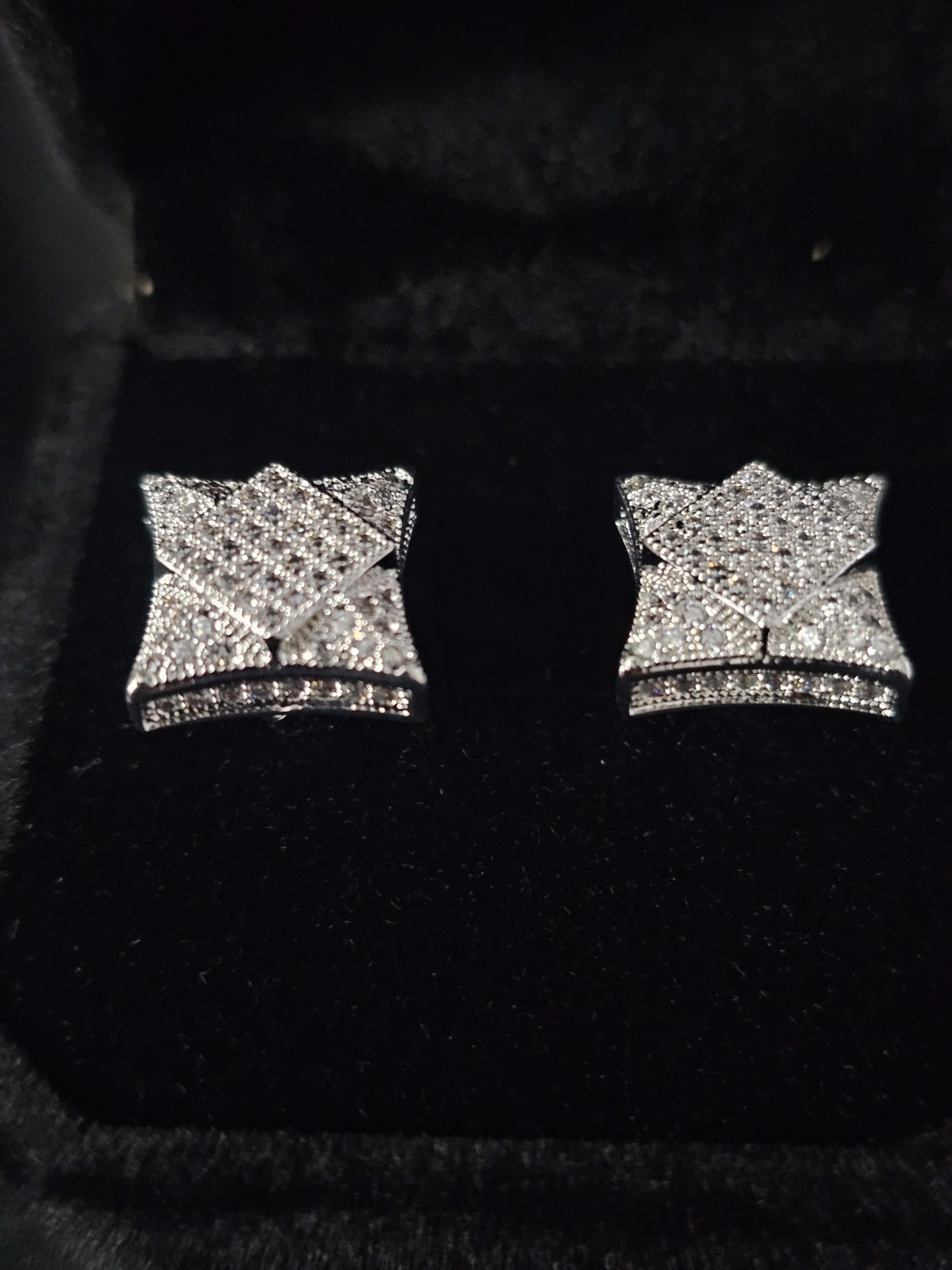 10.2mm 925 silver plated brass Square Clear CZs Pavé Stud Earrings
