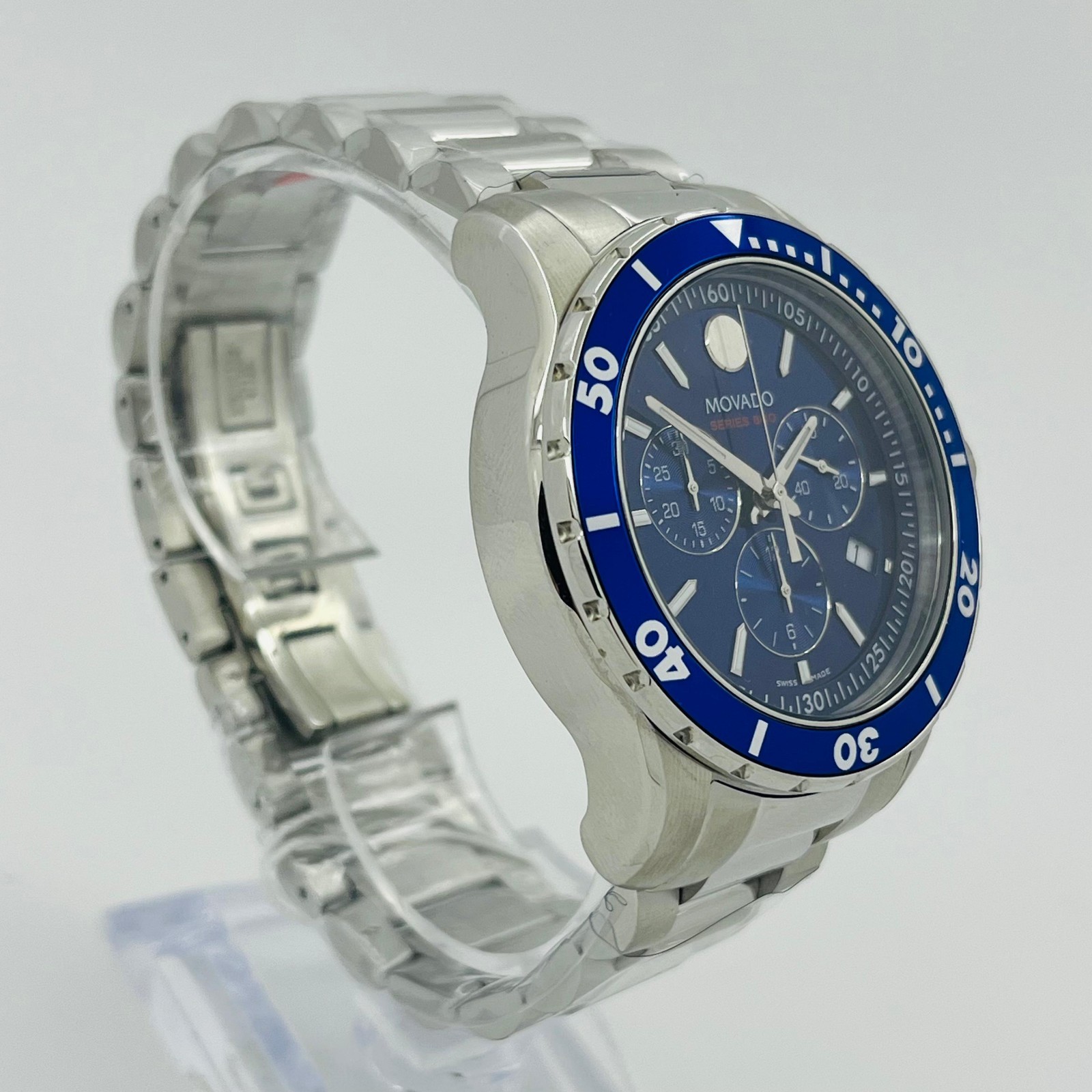Movado Series 800 Chronograph Blue Dial Steel Bracelet Men’s Watch 2600141 New