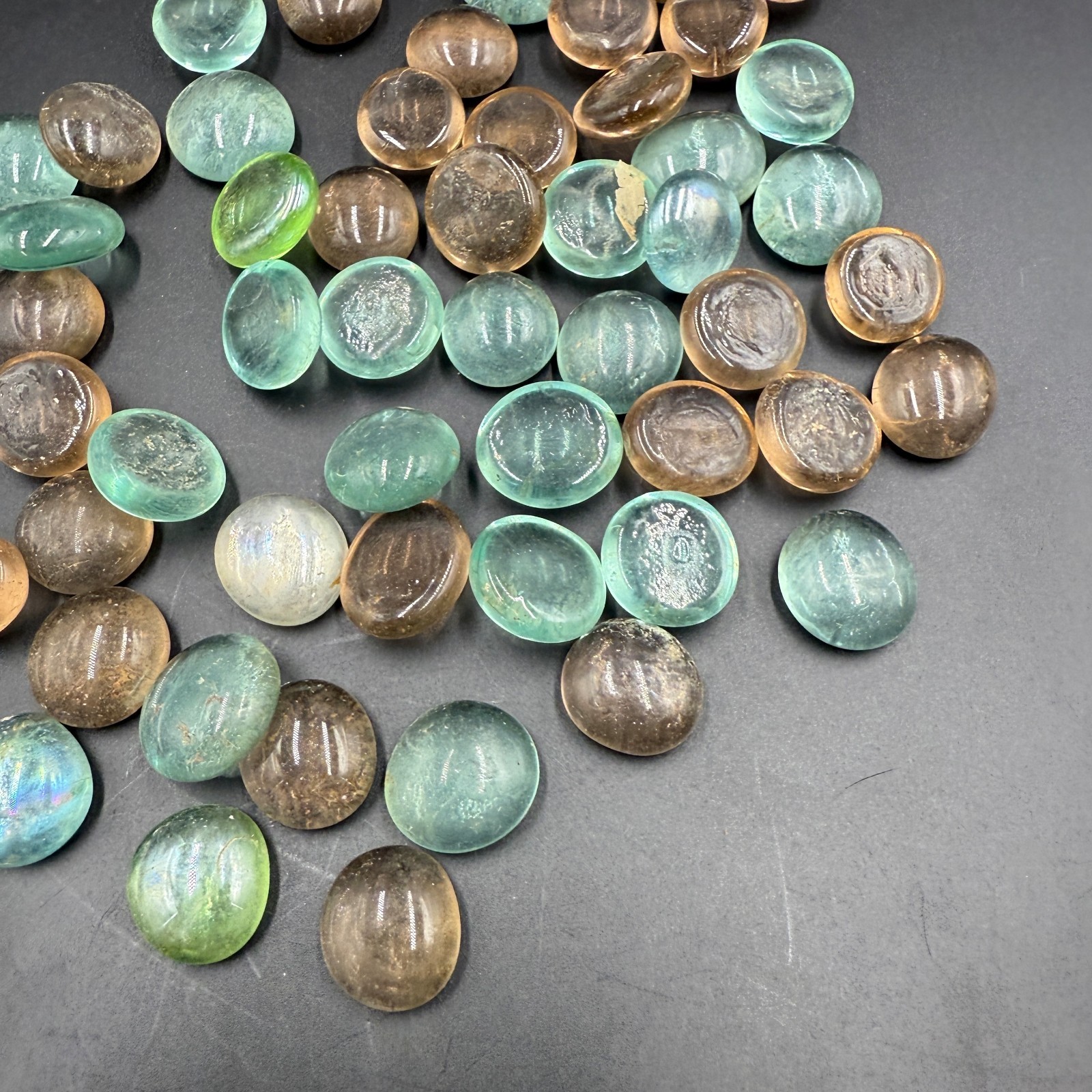 Vintage Glass Cabochons Pebbles Lot Brown Green Blue