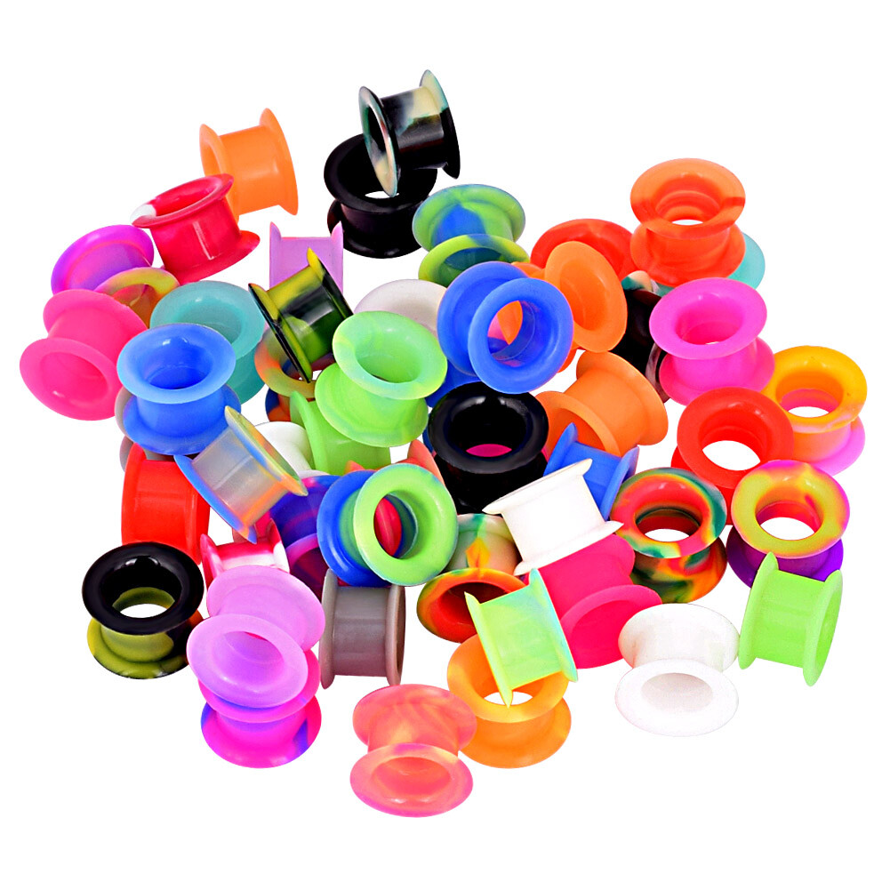 2Pcs Thick Silicone Ear Skins Flesh Tunnels Double Flared Hollow Ear Gauge Plugs