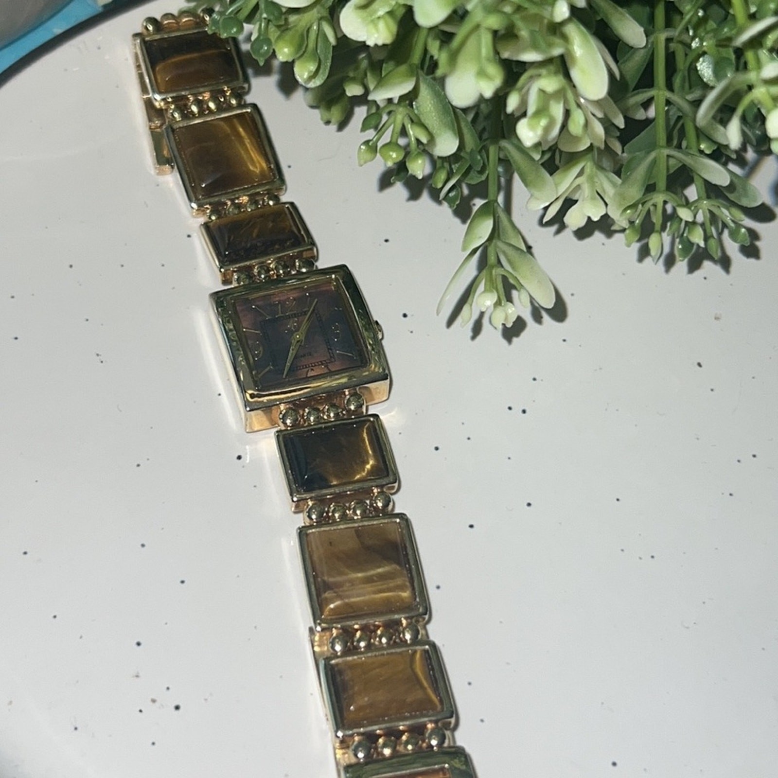 Burgi Gold Tone Tigers Eye Watch