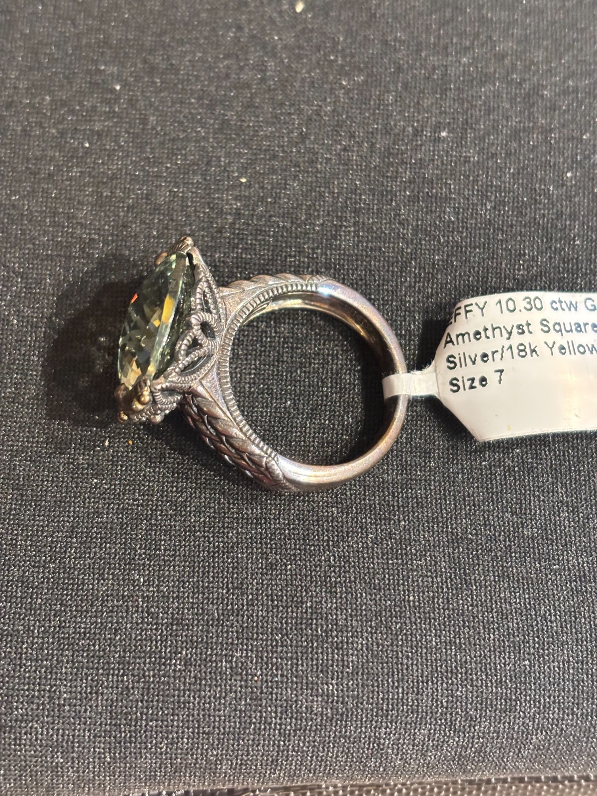 Effy Green Amethyst Cocktail Solitaire Ring Sterling with 18k Gold Accent