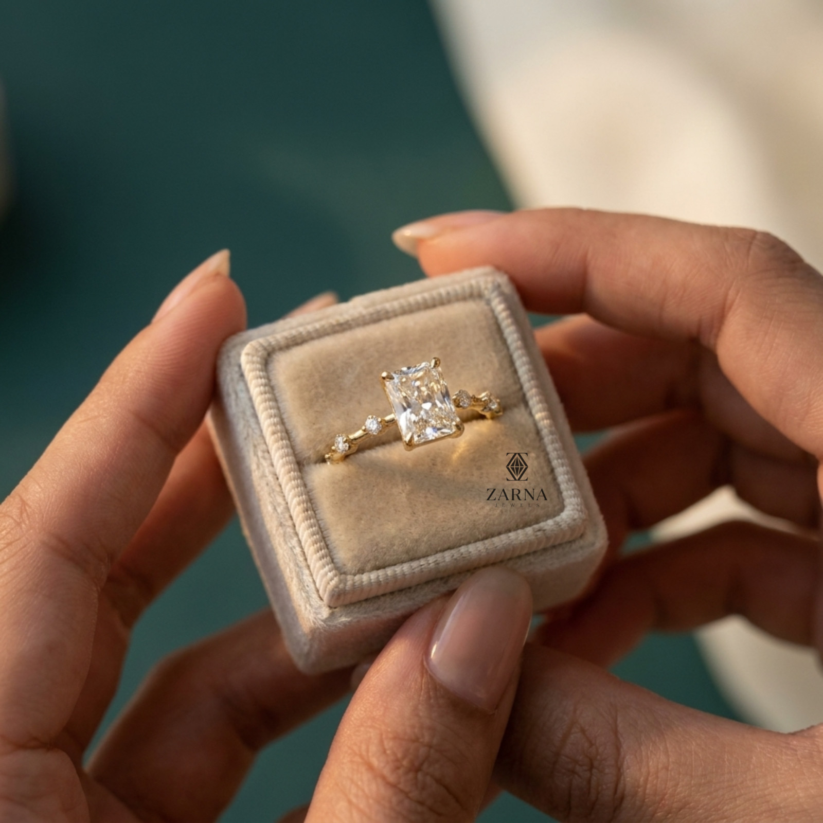 2.00 Ct. Radiant Cut Lab Grown Diamond Engagement Ring with Round Side Stones
