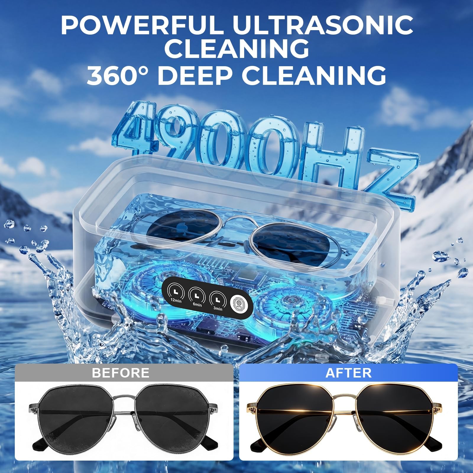 Ultrasonic Cleaner, 49KHz Professional Ultrasonic Cleaning Machine, 650ml Tan…