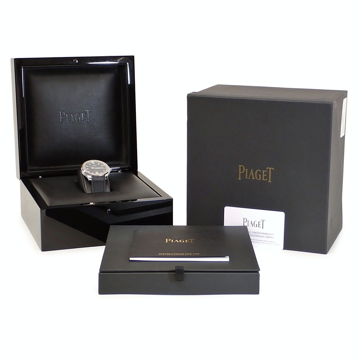 PIAGET Polo Date G0A47014 Black guilloché border pattern cushion-shaped di
