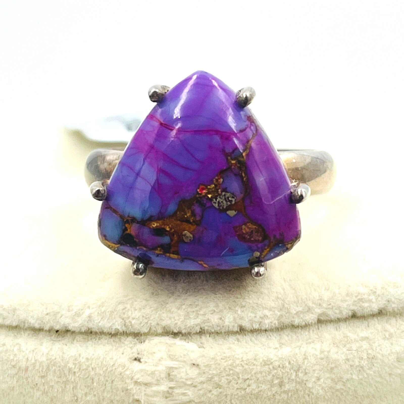 Purple Copper Turquoise Ring Stamped 925 TGGC Jaipur India Size 10 Boho Western