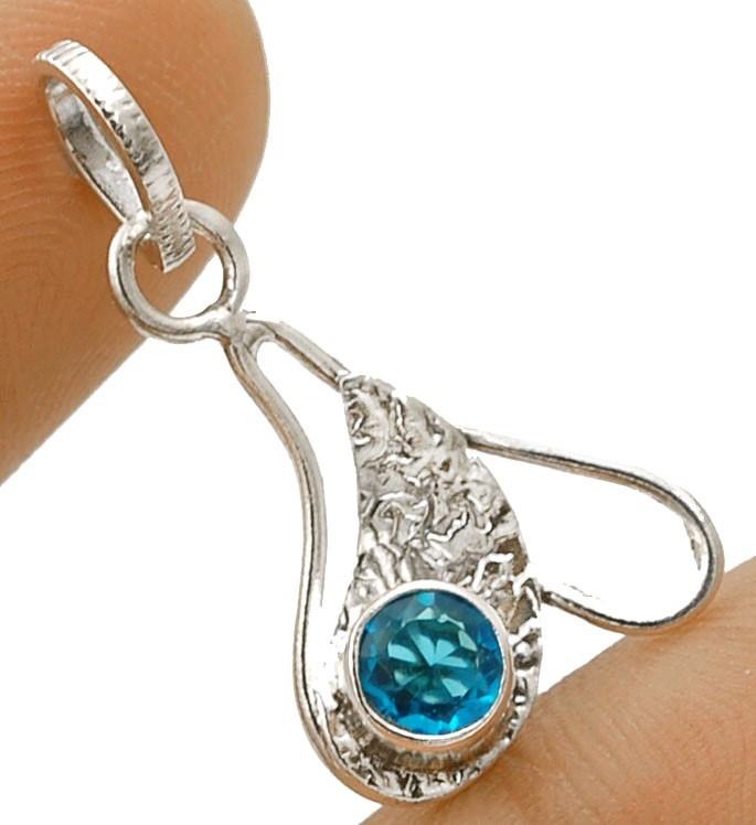 Natural Flawless Blue Topaz 925 Sterling Silver Pendant 1 1/5″ Long @B7-5