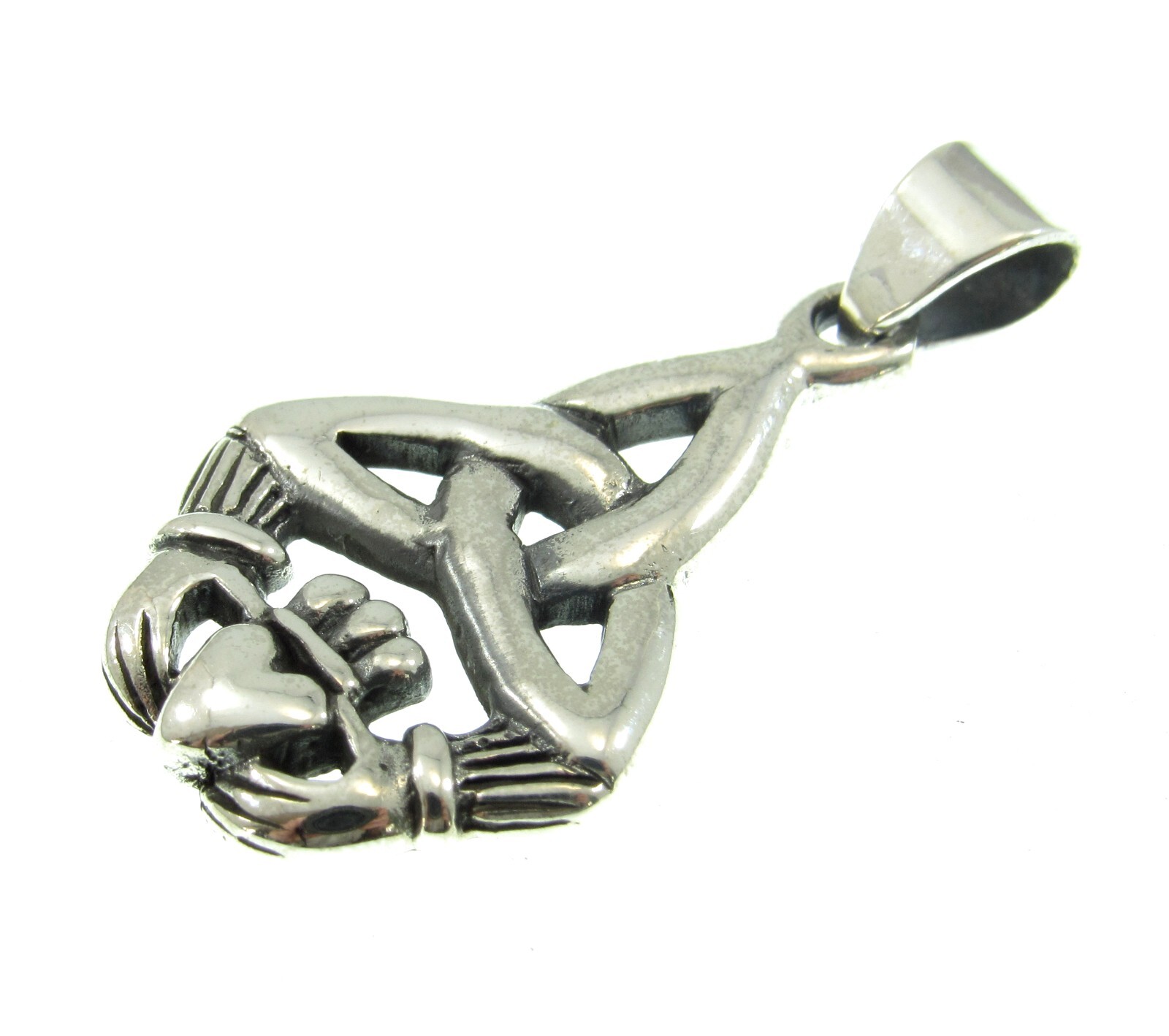 Handcrafted 925 Sterling Silver Celtic Trinity Knot Irish CLADDAGH Pendant