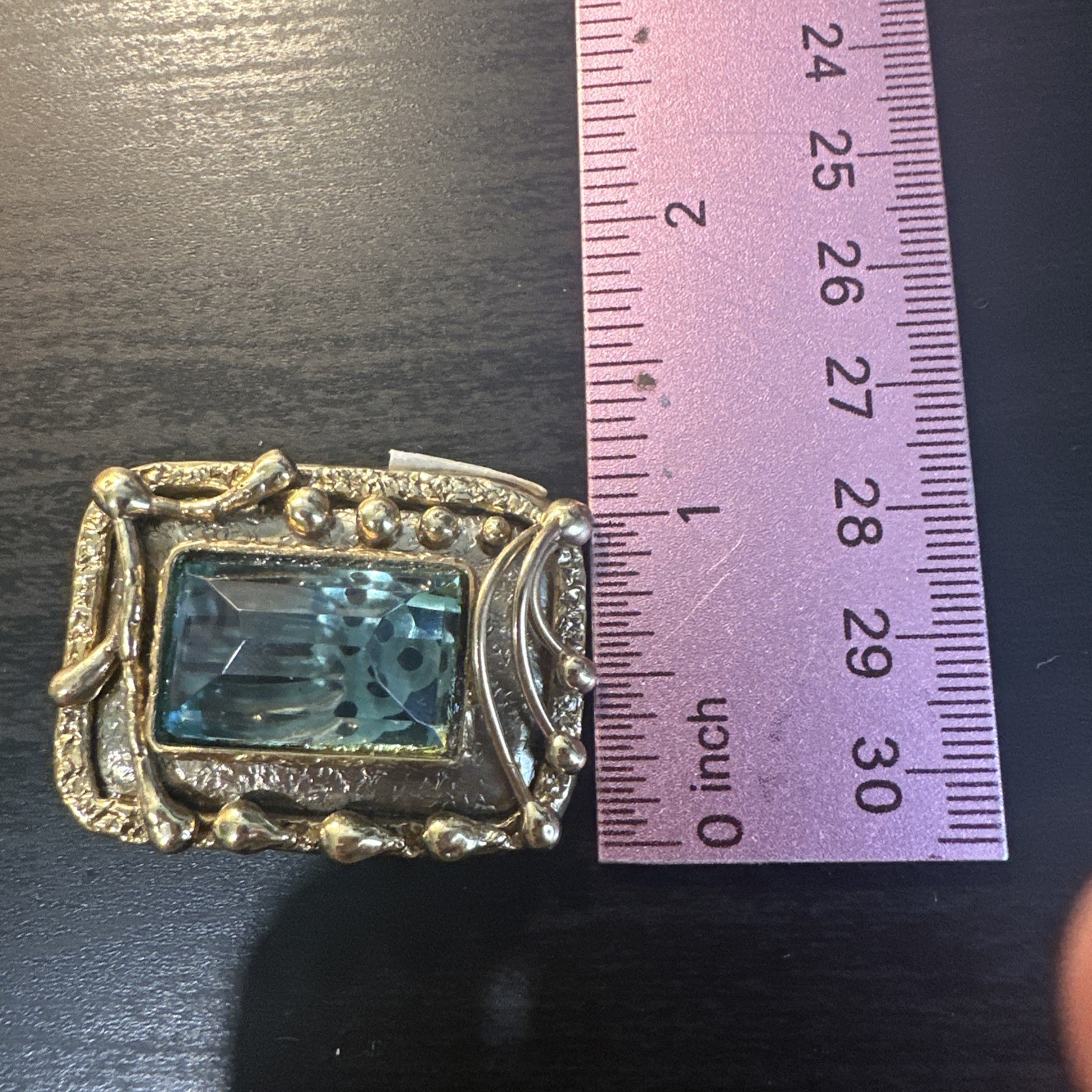 RARE VINTAGE IXEL ARTISAN RECTANGLE AQUA COLOR STONES GOLD TONE CLIP ONS