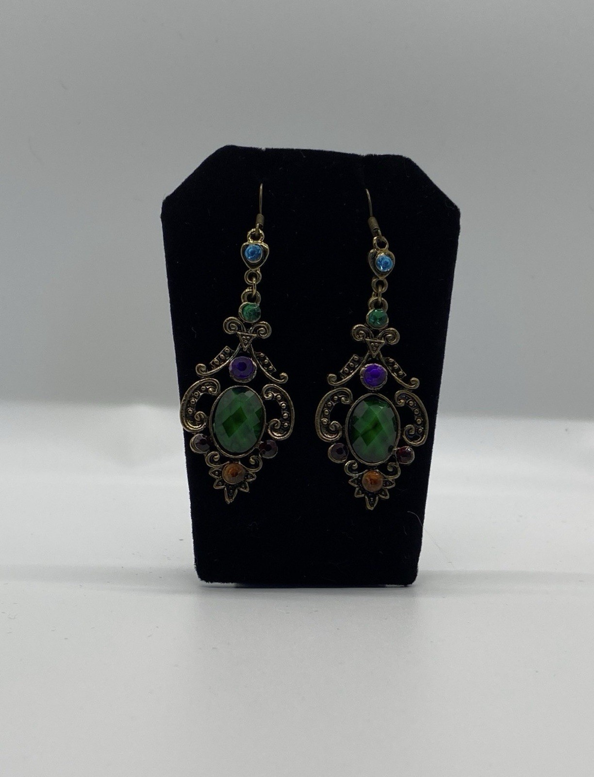 Goldtone Chandelier Green, Purple, Orange, Blue, & Red Fashion Earrings