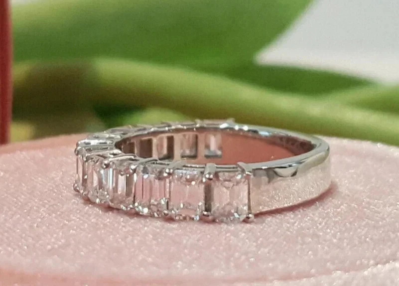 Lab Grown Diamond Half Eternity Band 2.21 Ct Emerald Cut 14k White Gold VVS E F