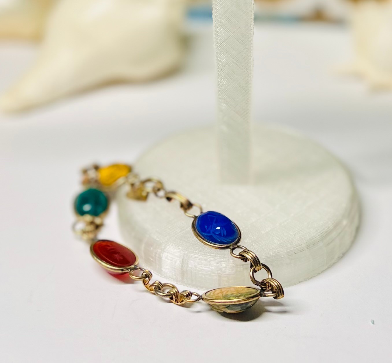 Vintage D’Or 12K GF Multi Stone Scarab Bracelet