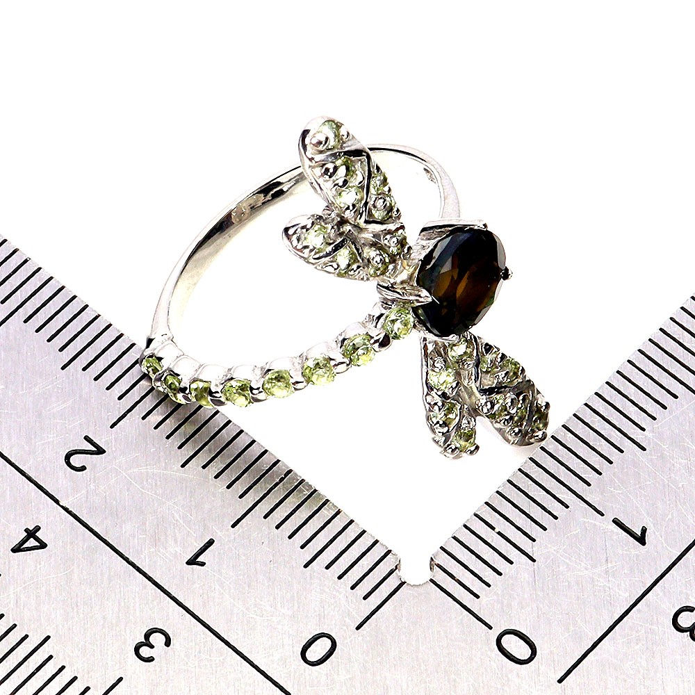 925 Sterling Silver Ring Oval Black Opal Peridot Dragonfly Gemstone Jewelry Sz 8