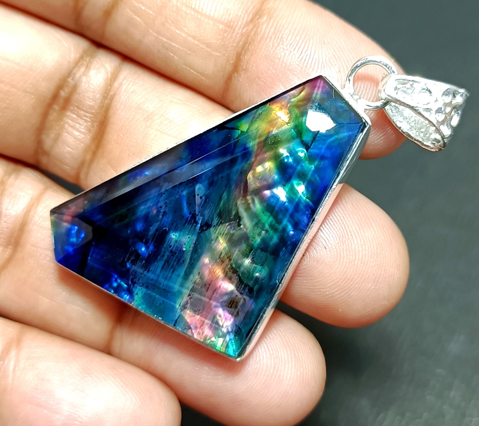 EGL Certified 54.5 Ct Natural Ammolite 925 Solid Silver Fancy Pendant Gemstone