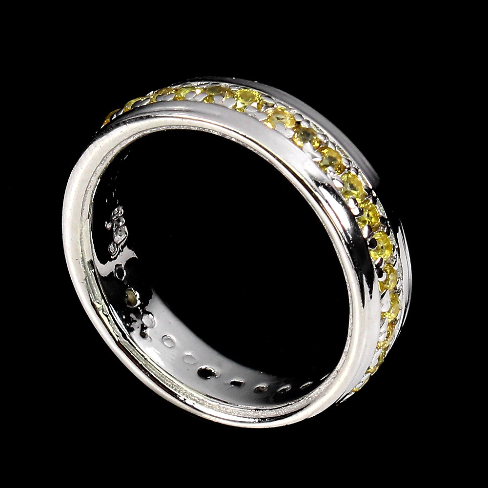 925 Sterling Silver Ring Yellow Sapphire Round Diamond Cut Gemstone Size 6.5
