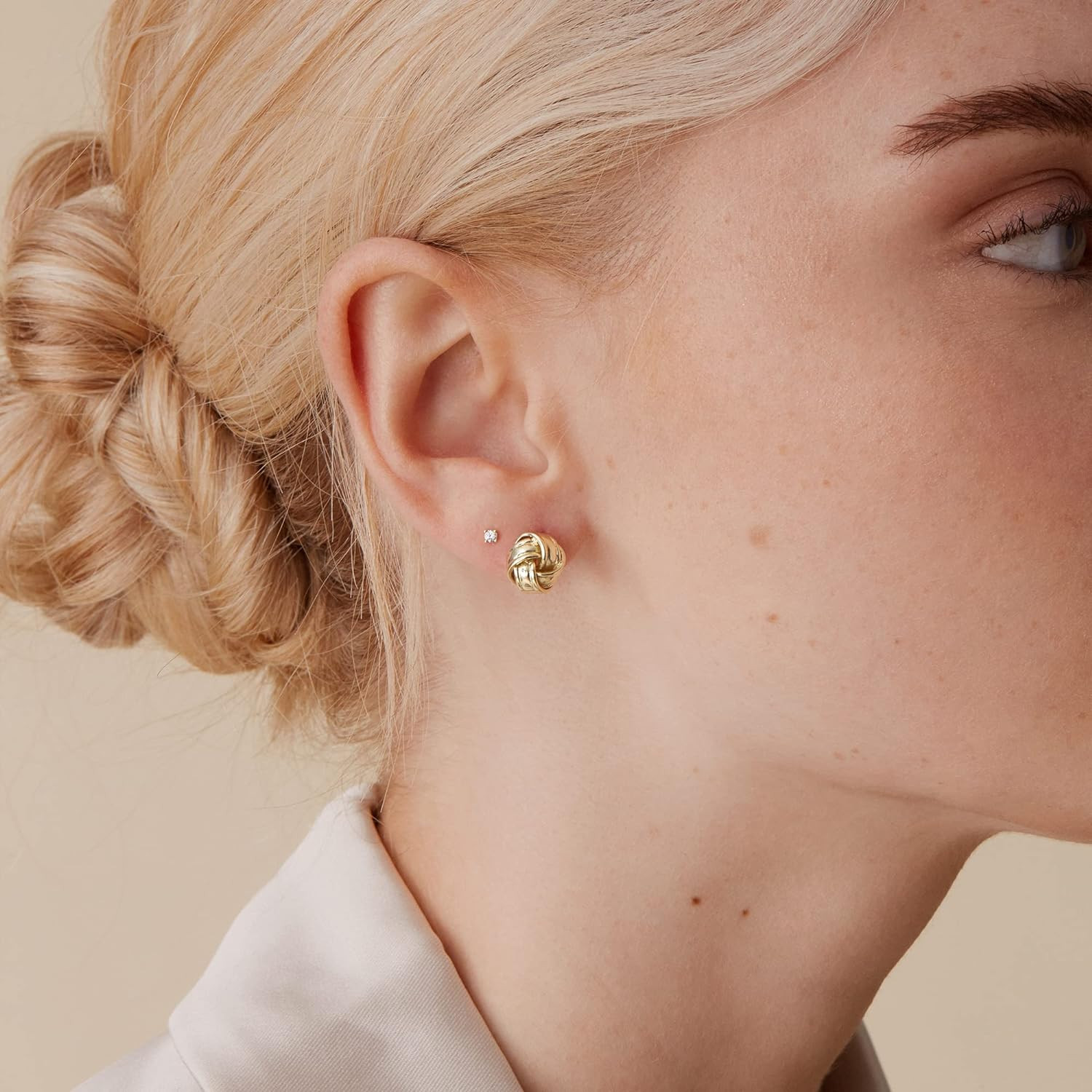 14K Gold Plated 925 Sterling Silver Post Love Knot Stud Earrings | Gold Earrings