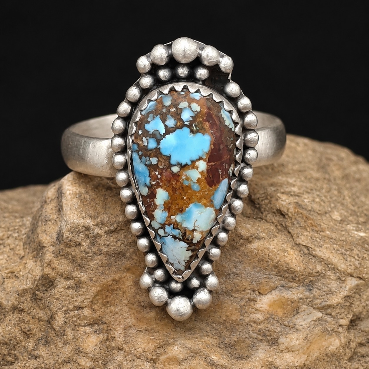 Golden Hills Turquoise Sterling Silver Ring SZ 6.5-7.5 Southwestern Native Style