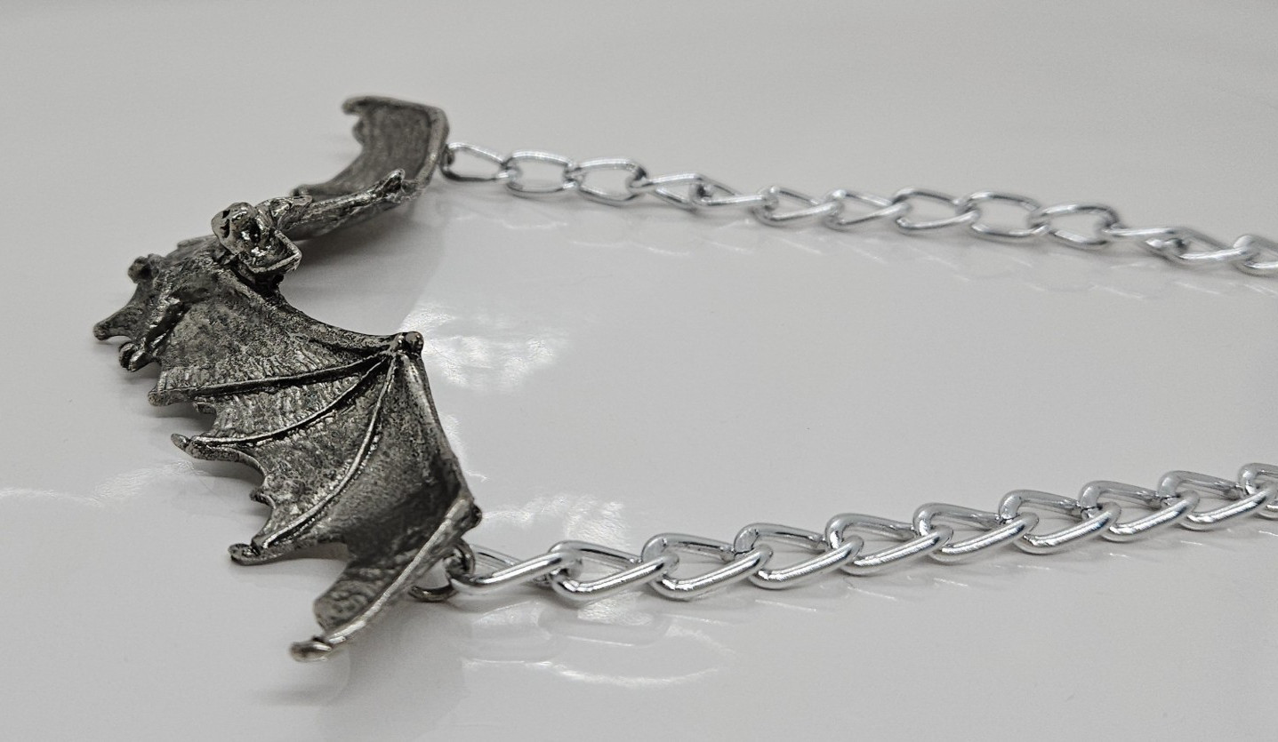 Vintage Bat Pendant Necklace Gothic The Alchemy Carta 1992 England 24″