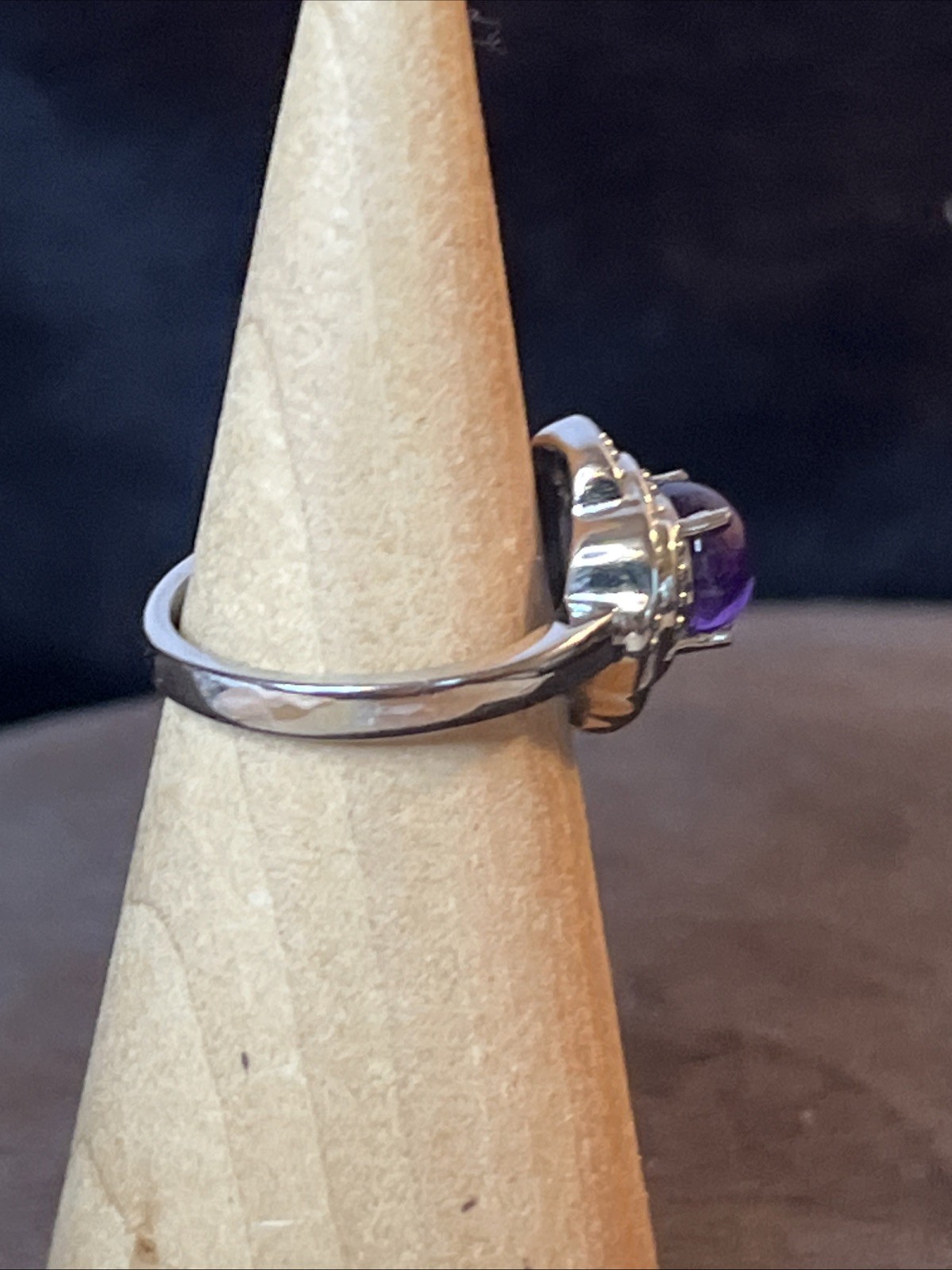 African Amethyst Floral Pure Stainless Steel Ring Size 6