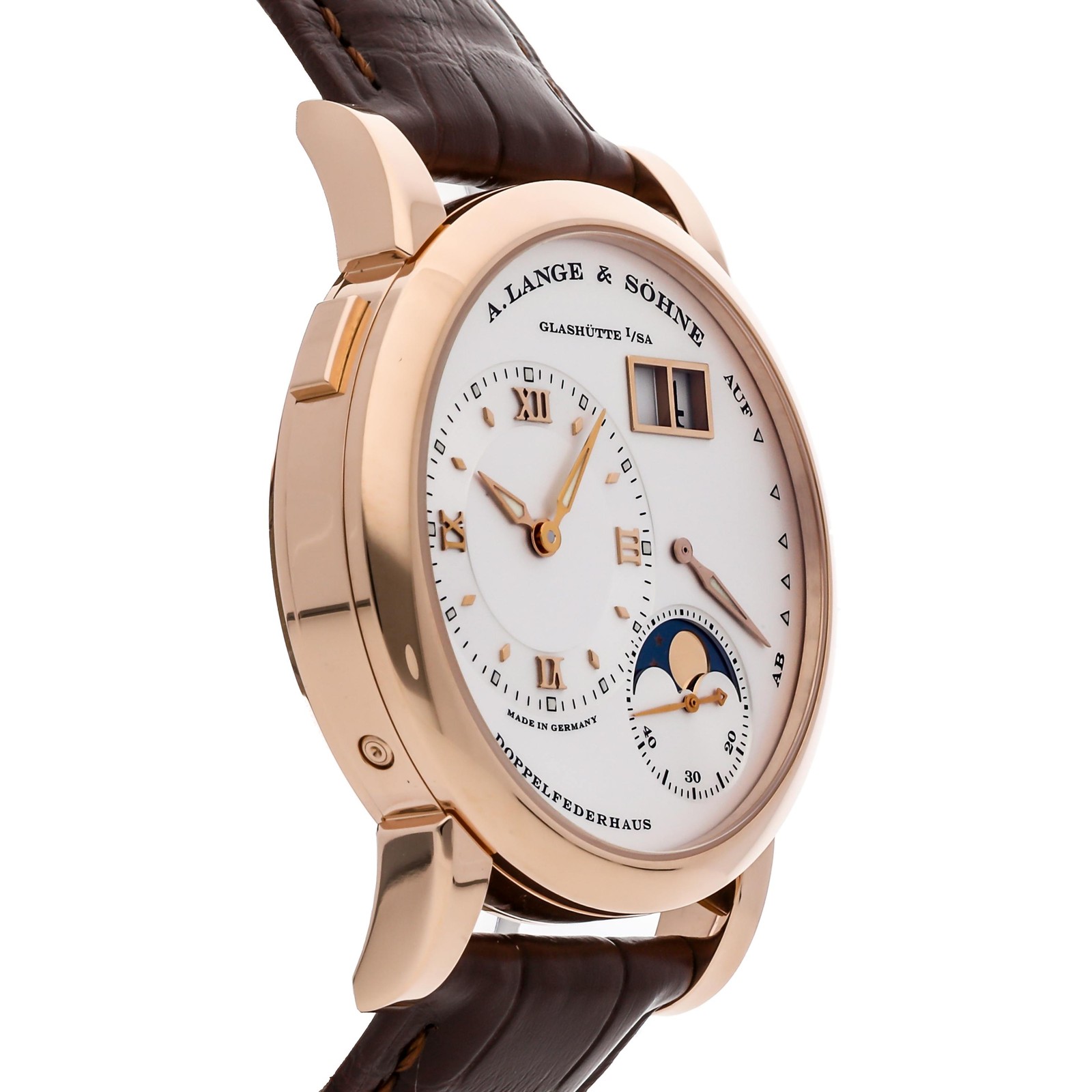 A. Lange & Sohne Lange 1 Moonphase Rose Gold Manual 38mm Strap Watch 109.032