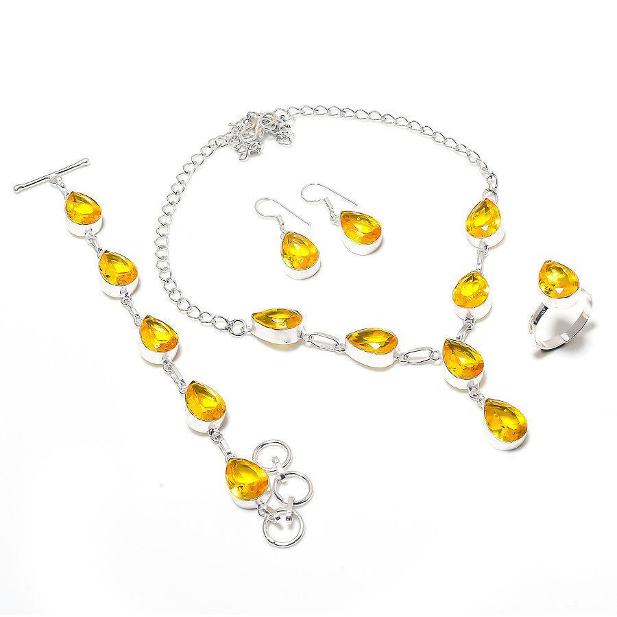 Citrine Gemstone 925 Silver Handmade Jewelry Set